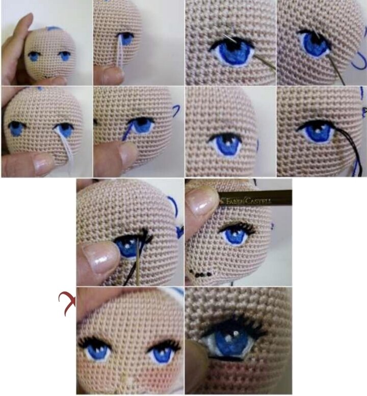 Как вышить глаза вязаной кукле или игрушке нитками мулине: мастер класс
