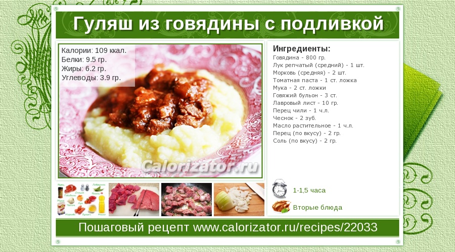 Гуляш из говядины с подливкой - 15 быстрых и вкусных рецептов