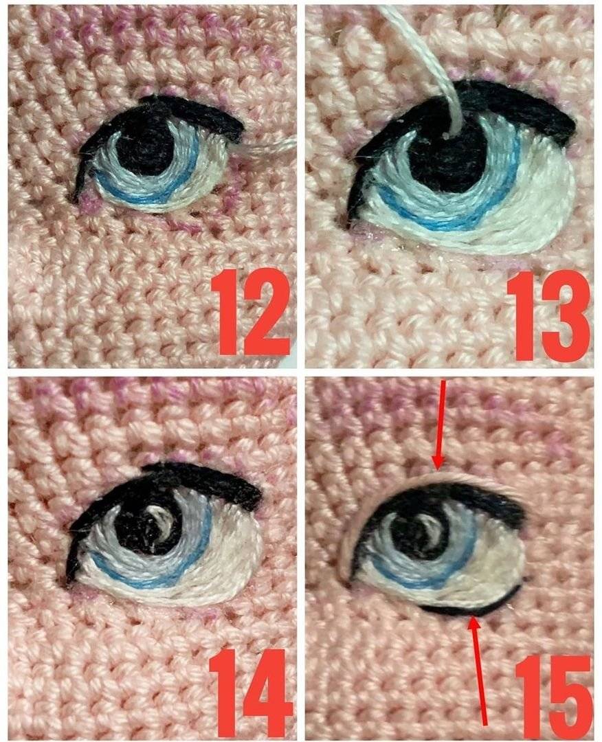 Мастер-класс, как правильно вышить глаза на вязаной кукле