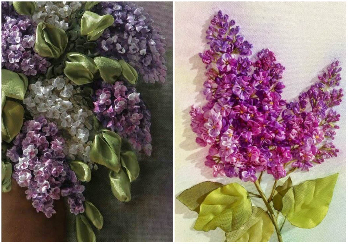 Вышивка лентами сирени в корзине: мк для начинающих с фото