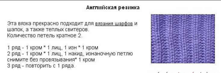 Французская резинка спицами: схема вязания, описание работы